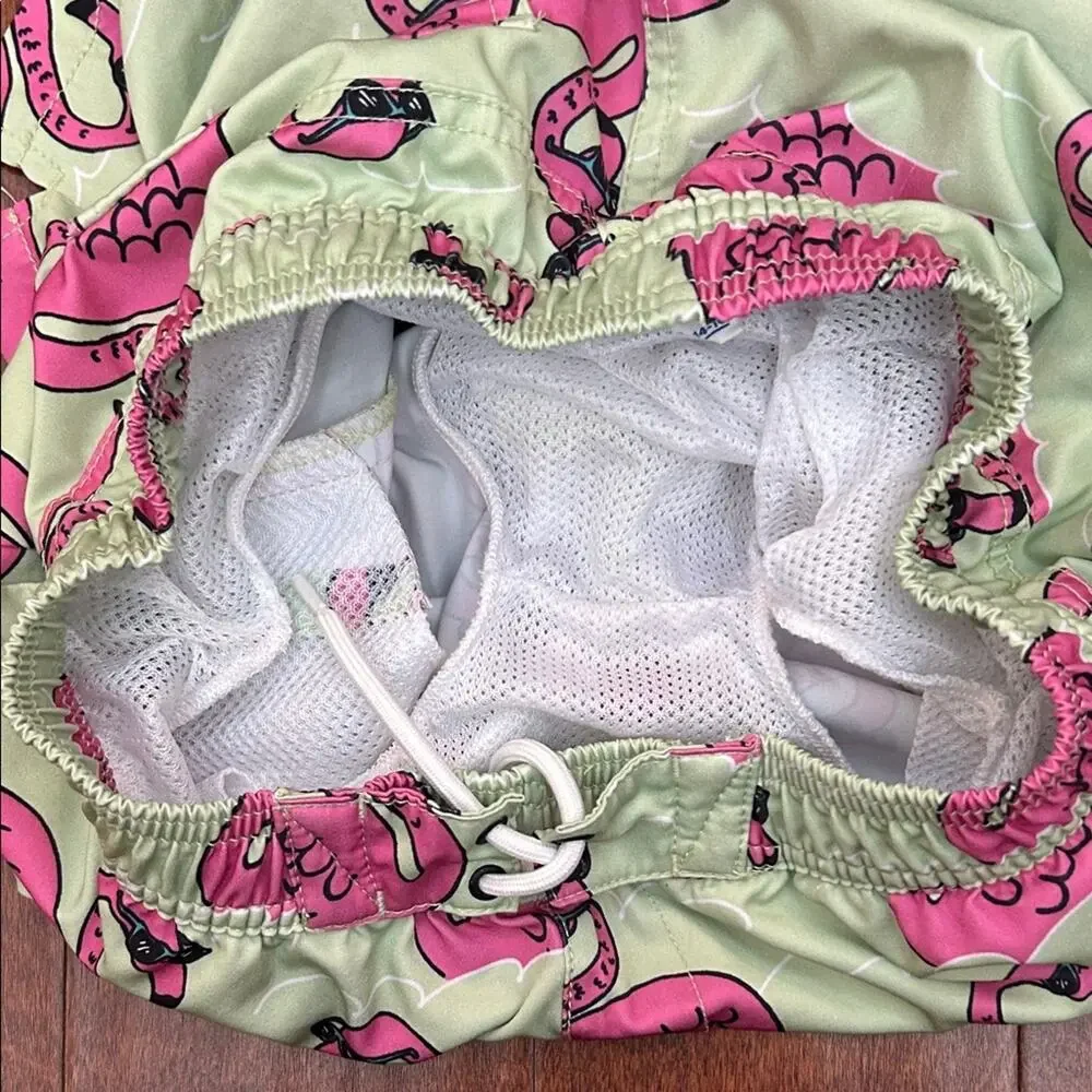 Sovereign Code Boys Green Swim Shorts with Pink Flamingo, Size L 14-16